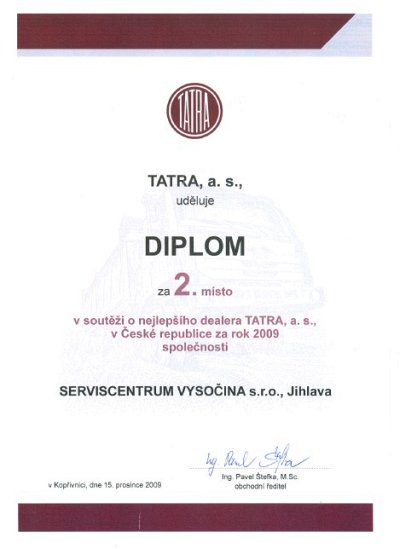 2. nejlepší dealer Tatra v roce 2009